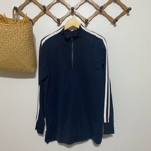 Athleta Navy Track Sweatshirt with White Stripes